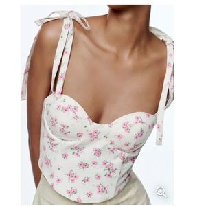Zara white and pink floral corset top